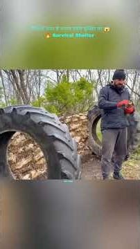 The safest house made from tyres in the jungle 😱🔥 Survival Shelter #shorts