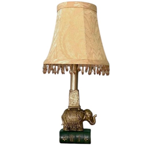 Vintage Gold Elephant on Books Night Light, Beaded Fringe Shade, Dark Academia Decor - Etsy