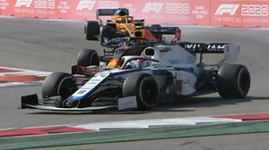 Russell locks up, Albon overtakes