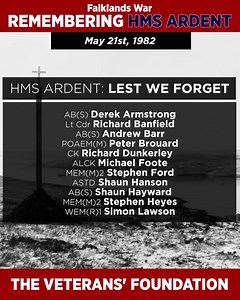 Veterans' Foundation - Remembering the Falklands... May 21st, HMS Ardent was hit by several Argentine air-strikes. Twenty-two people died in the attack before the captain was forced to abandon ship. Lest we forget. | Veterans' Foundation