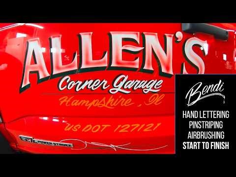 Hand Lettering, Pinstriping and Airbrushing a Flatbed Tow Truck