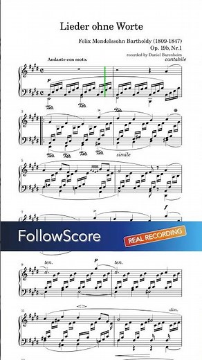 Mendelssohn – Songs Without Words, Op. 19b No. 1 (Barenboim) | Piano Sheet Music & Real Recording