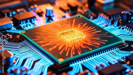 Closeup of a computer processor on a circuit board