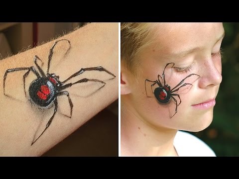 3D spider makeup / Arm and face painting tutorial - Great illusion makeup for Halloween!