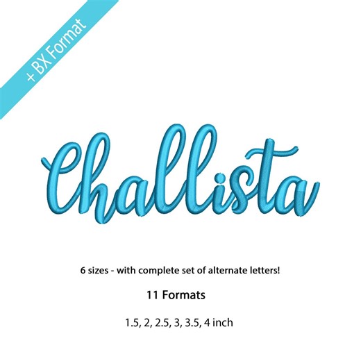 Challista Cursive Embroidery Font, BX cursive thin callighraphic embroidery, Script Font Embroidery, 6 Sizes, 11 Formats   BX Font