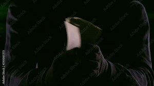 Mans hands recounting pack of illegally obtained money, corruption and extortion