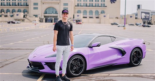 K-State QB Avery Johnson shows off 'one-of-a-kind' lavender Corvette through NIL deal
