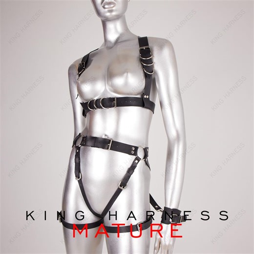 Leather Body Harness Set, Bondage Restraints, BDSM Leather Body Harness, Chest Harness, Butt Garters and Garter Belt, Cuffs Set, Harness Men - Etsy