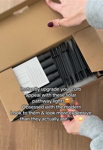 Obsessed with my new pathway solar lights! Love the modern home look to them and they look more expensive than they actually are! If you’re wanting to upgrade your outdoor space, this is a simple and gorgeous way to do it💡✨⭐️🖤 I’m even more impressed with them in person than when I initially just saw them online #solar #solarlighting #modernhome #modernlighting #homeupgrade