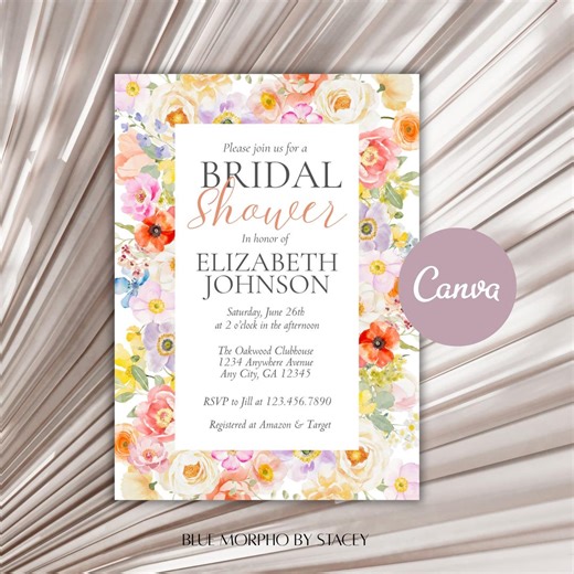 Floral Bridal Shower Invitation | Watercolor Floral Elegant Invite (digital Download) - Etsy