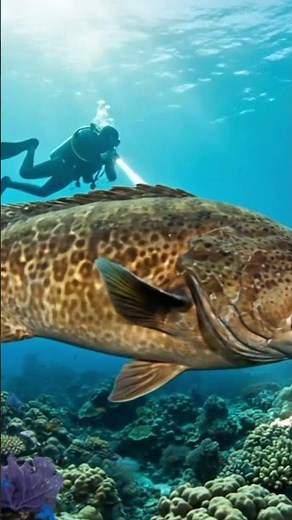 🤯 Diver Follows a Colossal, Ultimate Grouper! #UltimateMonster #DeepSea #GoliathGrouper #ViralShorts