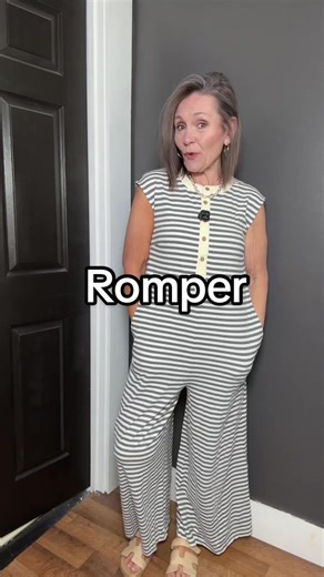 This romper is the perfect throw on and go outfit for busy moms on the go to look casual but a little more elevated and put together. #romper #rompers #casualoutfits #momsover50 #fashionover50 @Chartou