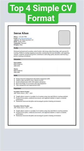 TOP 4 Simple CV Format for Job