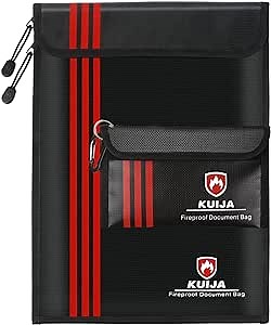 Fireproof Document Bag 2000°F, 13.4"x9.4" Fireproof Waterproof Document Bag, Fireproof Money Bag，Fireproof Secure Storage Pouch with Zip, Fireproof Bags for Cash and documents