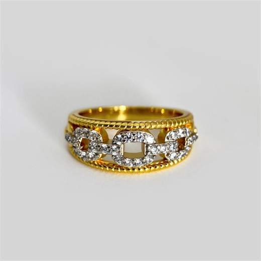 Gold Chain Link Ring – Diamond Chain Band in 18K Gold Vermeil Over Sterling Silver, Pave Eternity Stacking Ring for Her - Etsy