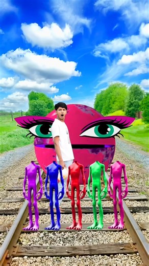 4 Neon Aliens Dancing with Beast Attack & Train Action