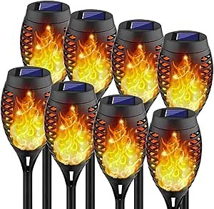 Kurifier Solar Lights Outdoor, 8Pack Solar Torch Light with Flickering Flame, Waterproof Solares Garden Light, Outdoor Solares Lights for Yard, Flame Torches for Christmas Decorations Decor Yard