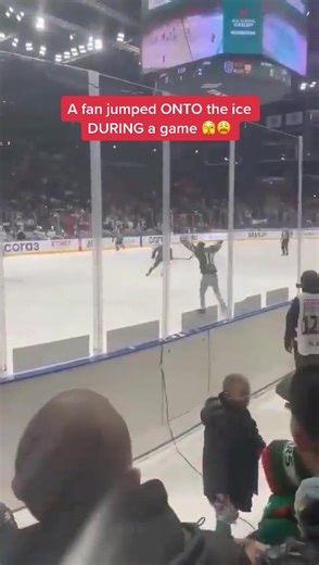 Fan Interrupts Ice Hockey Game