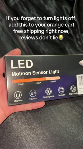 This motion LED sensor light turns itself off when no movement is detected, saving energy and fixing an everyday problem most people deal with. Easy setup, no tools, and it just works. Hashtags: #SmartLighting #EnergySaver #OrangeCartFinds #HomeHack #FreeShipping