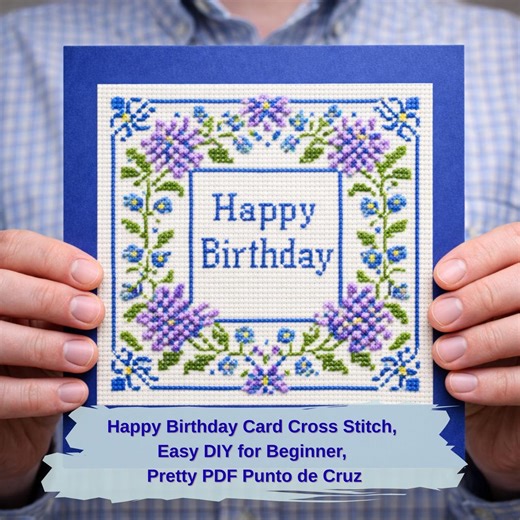 Happy Birthday Card Cross Stitch, Easy DIY for Beginner, Pretty PDF Punto De Cruz - Etsy