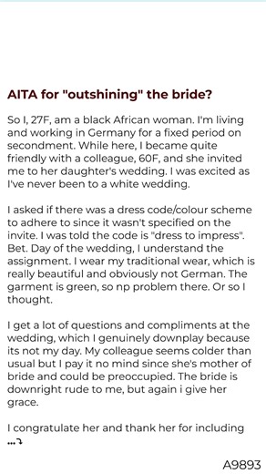 Woman Wears Traditional African Dress To German 🕍 Wedding, Bride Accuses Her Of ‘Outshining’ And Office Turns 🌜 Against Her | Reddit's Aita Zone