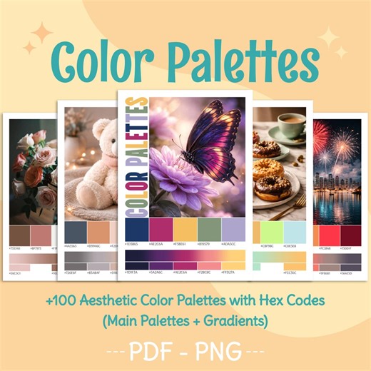 Color Palettes With HEX Codes & Gradients |  100 Inspiring Color Schemes for Graphic Designers and Artists| Printable PDF - PNG Bundle - Etsy