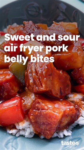 Proof that the air fryer really can do it all: @michellesouthancooks turned sweet and sour pork into these crispy pork belly bites. It's got that tangy, sticky sauce we love about the takeaway favourite with the ultimate crackling. If you'd like this recipe, Google 'Taste Sweet and sour air fryer pork belly bites'. #airfryerrecipes #airfryerporkbelly #crispyporkbelly #sweetandsourpork | Taste.com.au