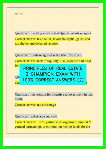 PRINCIPLES OF REAL ESTATE 2 CHAMPION EXAM WITH 100% CORRECT ANSWERS 2 video