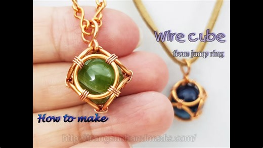 Cube from jump ring - Wire cage pendant for big sphere stone without holes 547