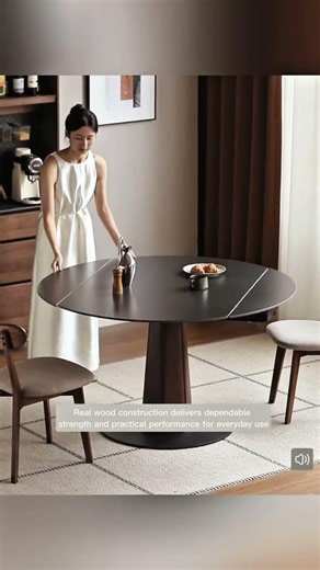 Walnut Extendable Dining Table with Stone Top #DiningTable #WalnutFurniture #HomeDecor