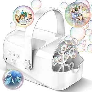 Bubble Machine, 5000+Bubbles Per Minute Durable Bubble Blower Portable Bubble Maker for Kids Toddlers with 3 Speeds, Operated by Plug in or Batteries, Bubble Outdoor Toys for Parties (Off -White)
