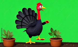 Cartoon turkey as a gardener.
