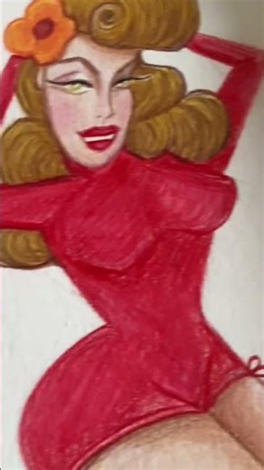 Pretty Colored Pencil Pin-Up Girl Drawing #pinup #art #wipartwork #drawing #watchmedraw