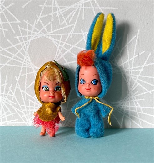 2 Vintage Liddle Kiddle Miniature Dolls. Funny Bunny and Doll in Velvet Dress. Hand Painted Faces. 1960s. - Etsy