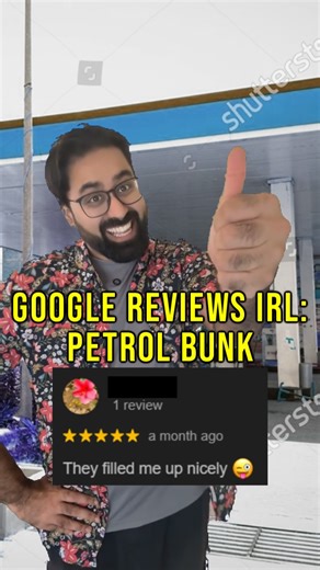Rayhaan Shaik on Instagram: "petrol bunk google reviews are so wild, literally go check any petrol bunk rn it’s insane 😂😂 Which place should I do next 👀 Inspired by: @hijosh Edited by: @zee_to_the_ess #bangalorememes #sketchcomedy #googlereviews ( acting out google reviews of indian petrol bunks , just weird funny comedic google reviews , stand up comedy , joke writing , the big haha and the lmao , lol is also ok , stop reading this pls , jordindian , AIB , dark humour , 