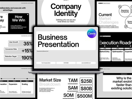 Modern Business Presentation Design Template for Start-up Pitch Decks, Professional Minimalistic Canva Presentation With Infographics Chart - Etsy