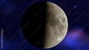 An astronomy sky timelapse: the Moon and stars image has been composed out of 11 pictures (different phases)