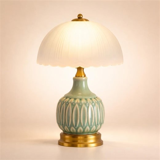 Vintage Ceramic Table Lamp Solar Light Retro Bedside Decor Glass Shade Gift - Etsy