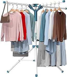 Ithywat Clothes Drying Rack-4 Arm Tripod Foldable&Portable Laundry Hanging Drying Rack,Collapsible Clothing Rack Stainless Steel with Windproof Hooks for Indoor Outdoor