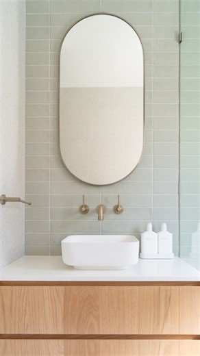 This bathroom by @crawcon_ is a perfect example of the 60-30-10 rule, used beautifully in a small space 🤍 ✨ 60% is a dominant hue – our Newport Gloss Subway Sage Green tiles create a soft, calming backdrop that brings gentle colour to the room ✨ 30% is a secondary hue – the timber vanity adds natural depth and texture, grounding the palette ✨ 10% is an accent colour – our Warm Brushed Nickel tapware adds a subtle shine for the perfect finishing touch Would you try the 60-30-10 rule in your bath