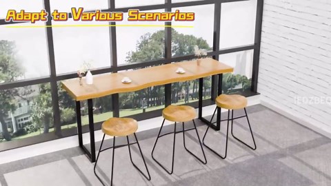 Counter Height Bar Table, 47.2"L Rectangular Wood Bar Height Pub Table, Industrial High Top Long Console Table Counter Dining Table for Coffee Kitchen Restaurant, Black Metal Legs ( Walnut 47.2)