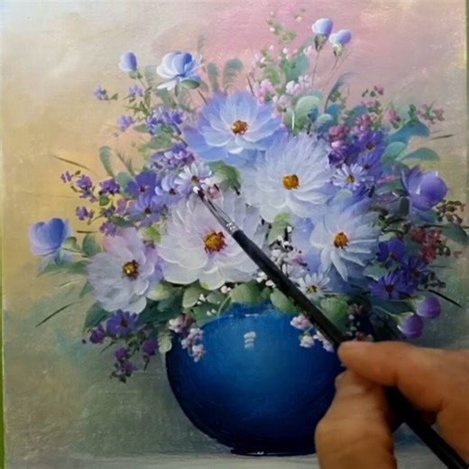 210K views · 16K reactions | Flower Bouquet in a Color Pot Acrylic Painting Artwork Step by Step #artwork #flower #Canvas #Bouquet #Painting | Zil Acrylic Painting | Facebook