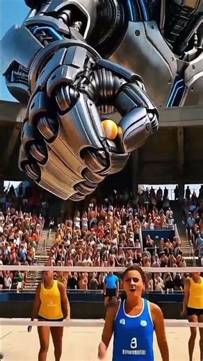 Giant Robot Take volleyball from players... 😱✋ #massive #giant #cinematic #vfx #global #ai #aiart