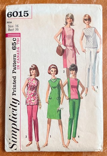 60s Women's Mod Dress, Tunic, Top & Slacks Sewing Pattern - Simplicity 6015 Cut (bust 36") - Etsy