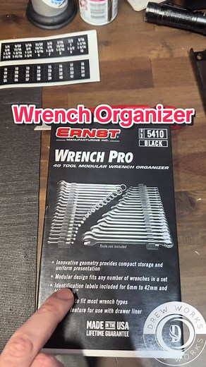 ⬇️Ernst Modular Wrench Organizers! Finally got around to organizing my box wrenches in my tool box and I couldn’t be happier! Features: Modular design fits any number of wrenches in a set Fits size range 6mm to 38mm or ¼” to 1 ½” Compact design works well with all wrench types including offset, combination, open end, stubby, and ratcheting Identification labels included to easily see wrench sizes Innovative geometry aligns wrenches for a uniform presentation, base has a no-slip feature Check out