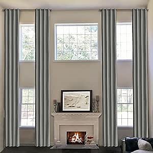 Frelement Room Darkening Velvet Drapes Grommet Curtains for Traverse Rod and Track Thermal Insulated Curtains for High Windows Loft Bedroom, 50" W x 216" L, 2 Panels, Grey