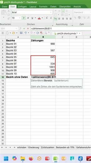 PlanMaker Leerzellen zählen