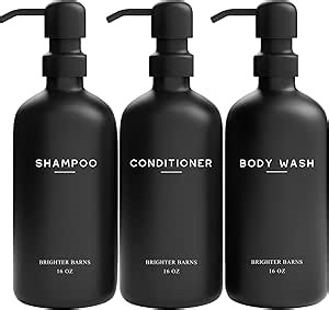 Black Shampoo and Conditioner Dispenser Set by Brighter Barns - Refillable Plastic Shower Soap Dispensers for Bathroom - Body Wash & Shampoo Bottles - Modern Bathroom Decor for Hotel, Airbnb (Black)