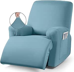 TAOCOCO Recliner Chair Covers Stretch Polyester Fabric 3-Piece for Large Recliners, Soft, Breathable and Skin-Friendly Furniture Protector, Washable (Aqua Blue, Recliner Chair Cover)