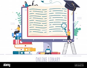 Online Library Digital Education Background with Distance Learning, Recorded Classes, Video Tutorial to Gain Knowledge. Flat Design Vector Illustration Stock Vector Image & Art - Alamy